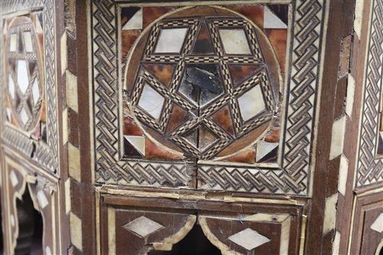 An Ottoman mother of pearl tortoiseshell and bone inlaid table W.53cm